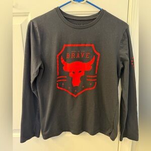 Under Armour Project Rock black red Home of the brave logo shirt YXL